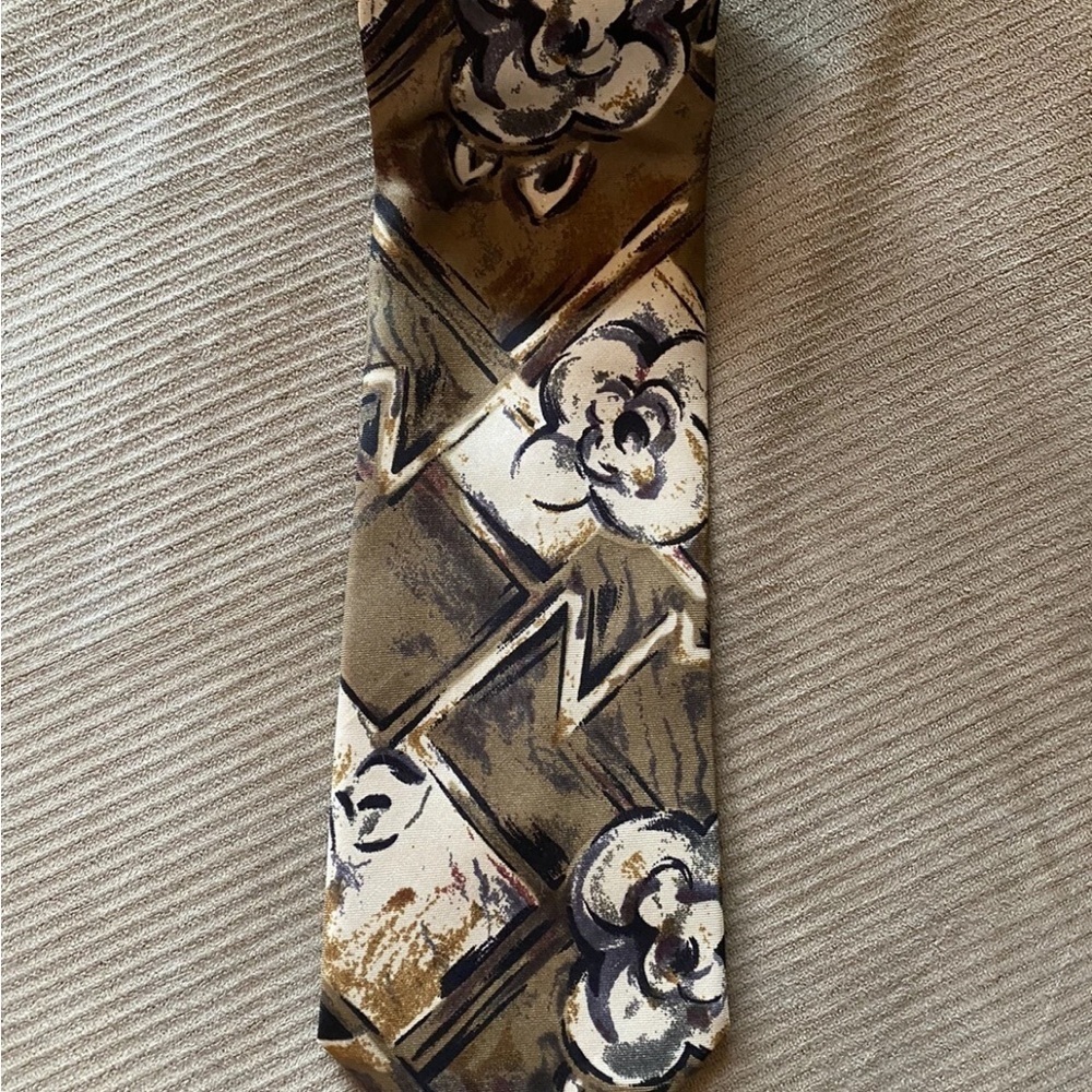 Christian Dior Floral Patterned Tie - Brown and Cream EUC!!